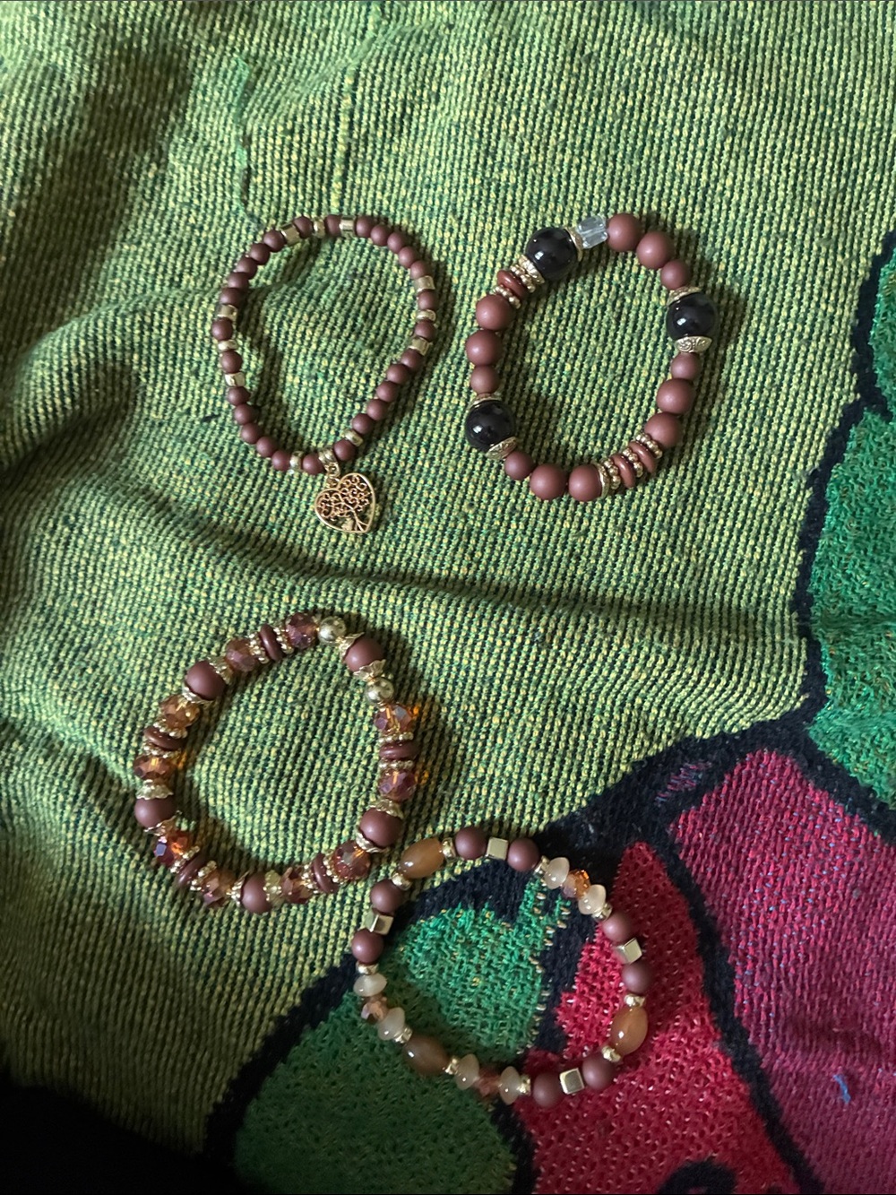 Handmade Matte Brown Beaded Stretch Bracelet - Set of 4